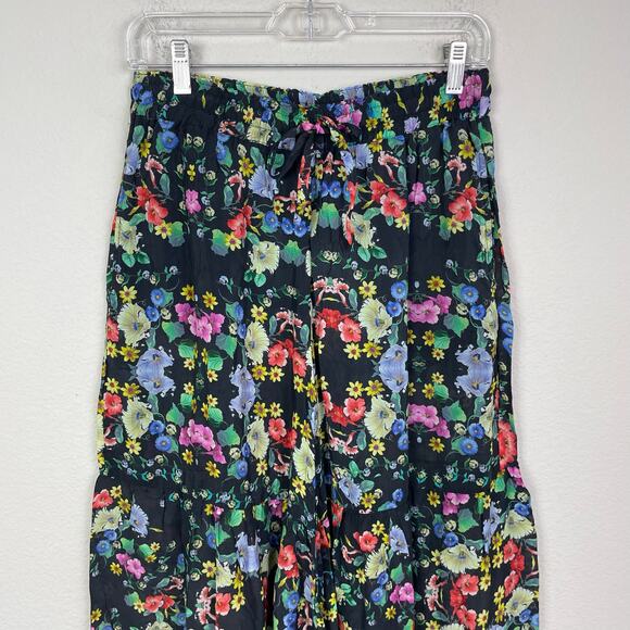Johnny Was Black Floral Pull on Wide Leg Ruffle Pants XS - Picture 3 of 7